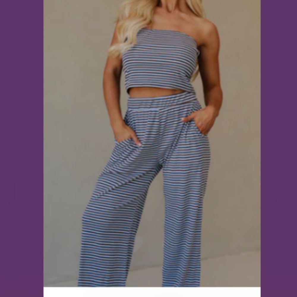 Elegant Blue and White Striped Jumpsuit